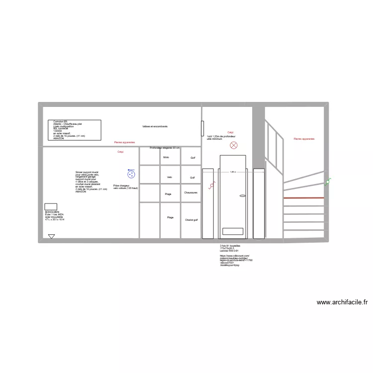 ** Mur du garage cot&eacute; escalier projet 3. Plan de 19  et 22 m²