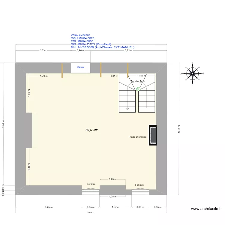 Etage_Droite_AVANT_TRAVAUX. Plan de 1 Pièce et 36 m²
