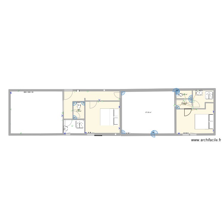 Plan longère complet Guy. Plan de 4 pièces et 30 m2