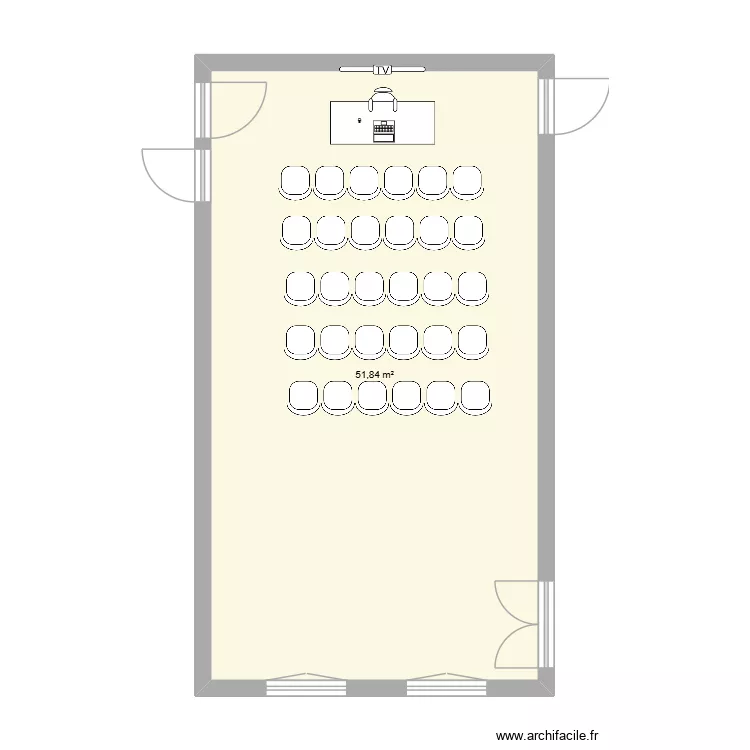 Salle Bidault am&eacute;nag&eacute;e avec mobilier. Plan de 1  et 52 m²