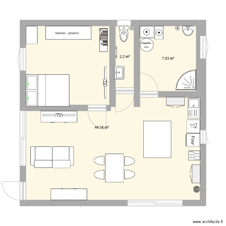 maison tim. Plan de 3 pièces et 53 m2