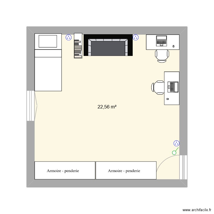 chambre Antoine. Plan de 1 pièce et 23 m2