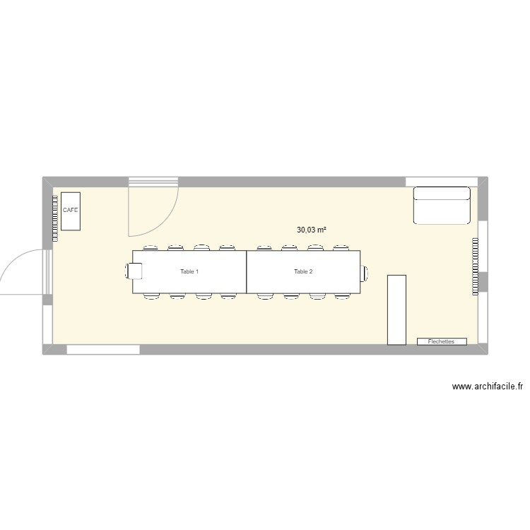 réfectoire. Plan de 1 pièce et 30 m2