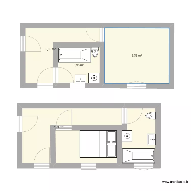 Plan sdb + chambre . Plan de 
