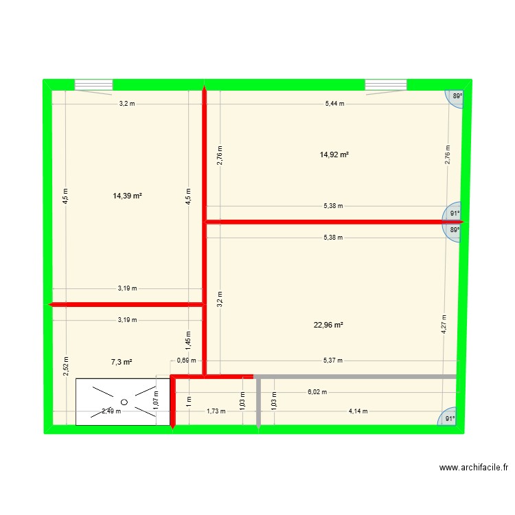 etage 1.0. Plan de 4 pièces et 60 m2