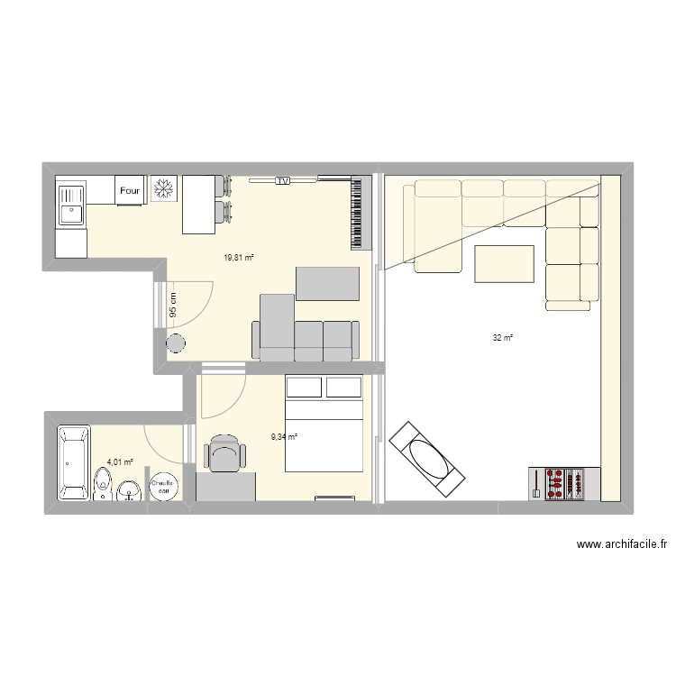 appartement. Plan de 4 pièces et 65 m2