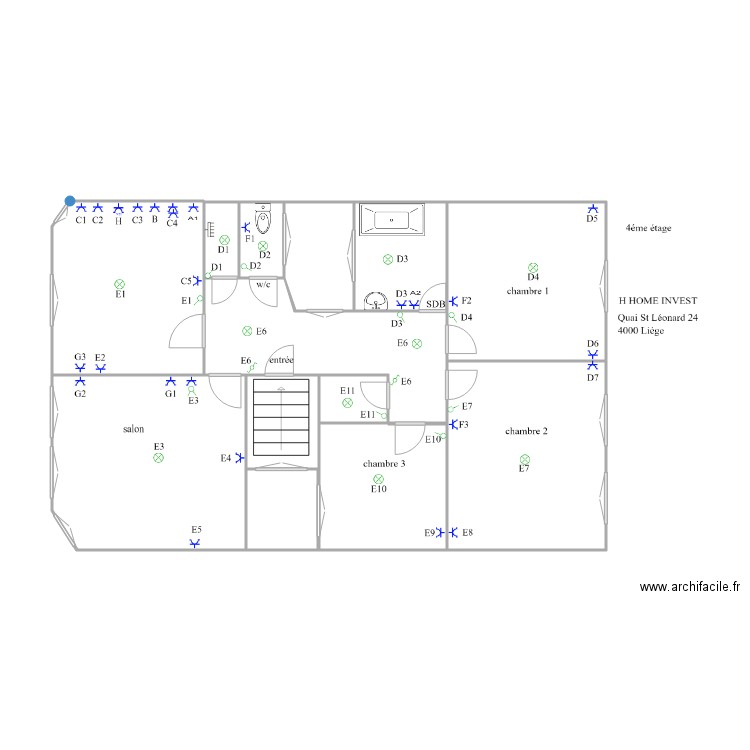s/n lionard 4émé étage 4. Plan de 12 pièces et 60 m2