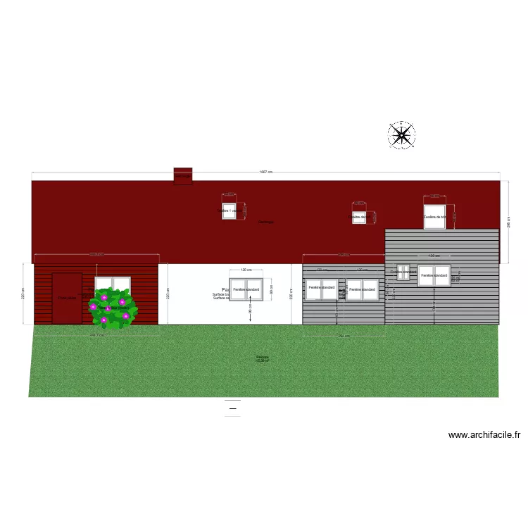 facade cot&eacute; jardin nord ouest . Plan de 