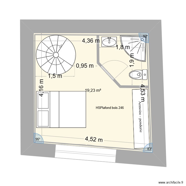 JR  R-1. Plan de 1 pièce et 19 m2