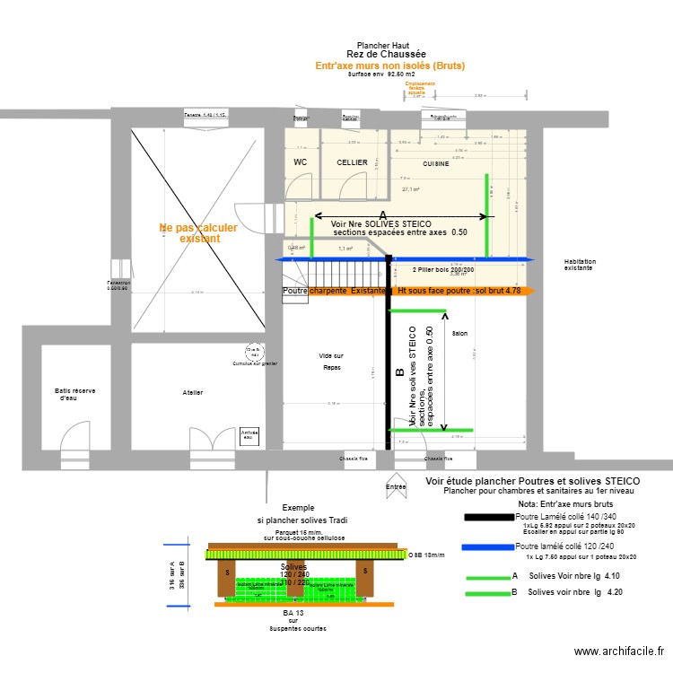 Etude Plancher Ht, R de Ch ''STEICO+.. Plan de 4 pièces et 32 m2