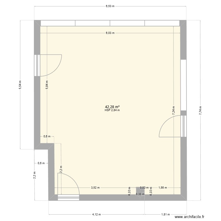 Boutique lycée. Plan de 1 pièce et 42 m2