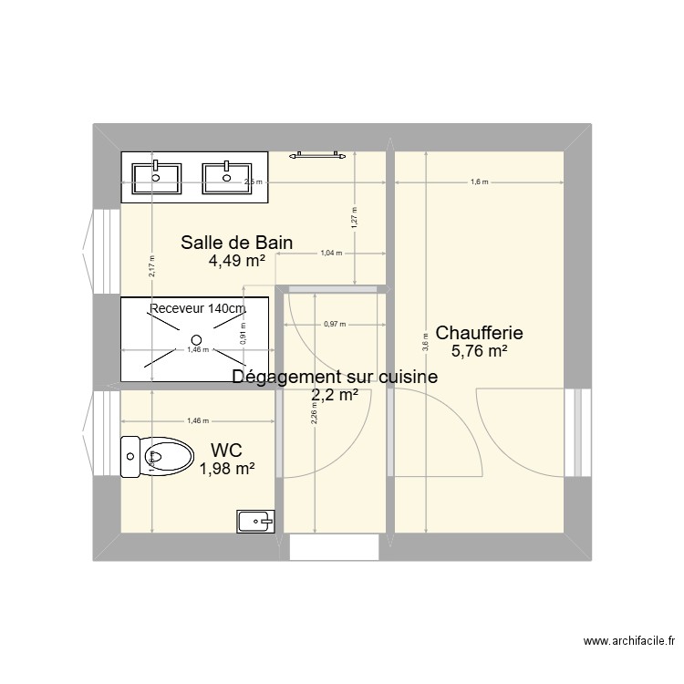 Desrozier. Plan de 4 pièces et 14 m2