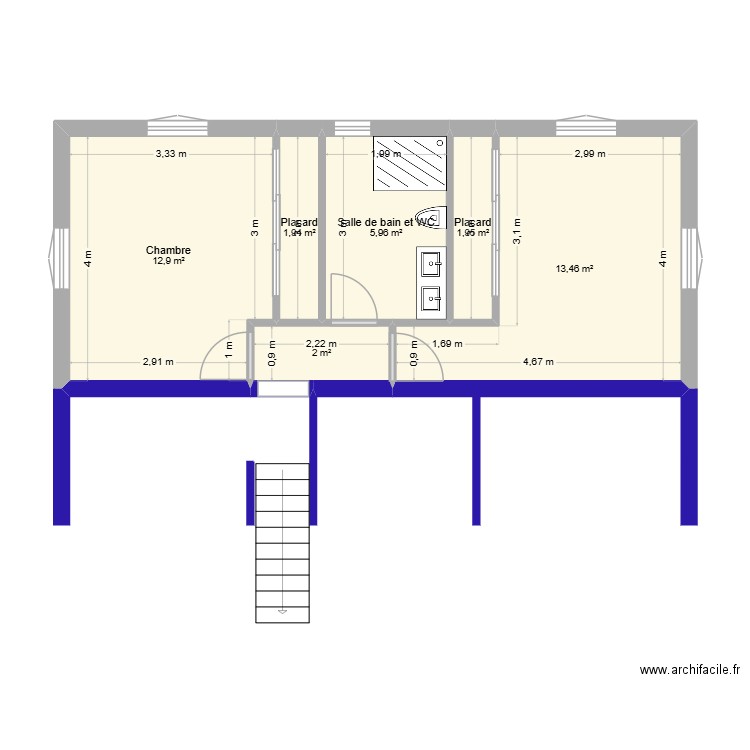 Maison Aggrandissement Q1 2026 option 2. Plan de 6 pièces et 38 m2