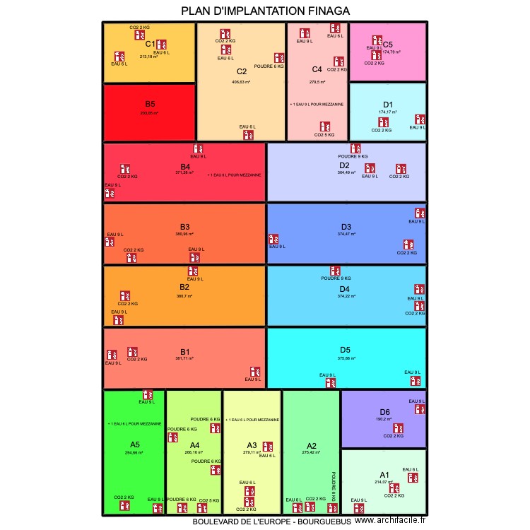 FINAGA. Plan de 20 pièces et 5975 m2