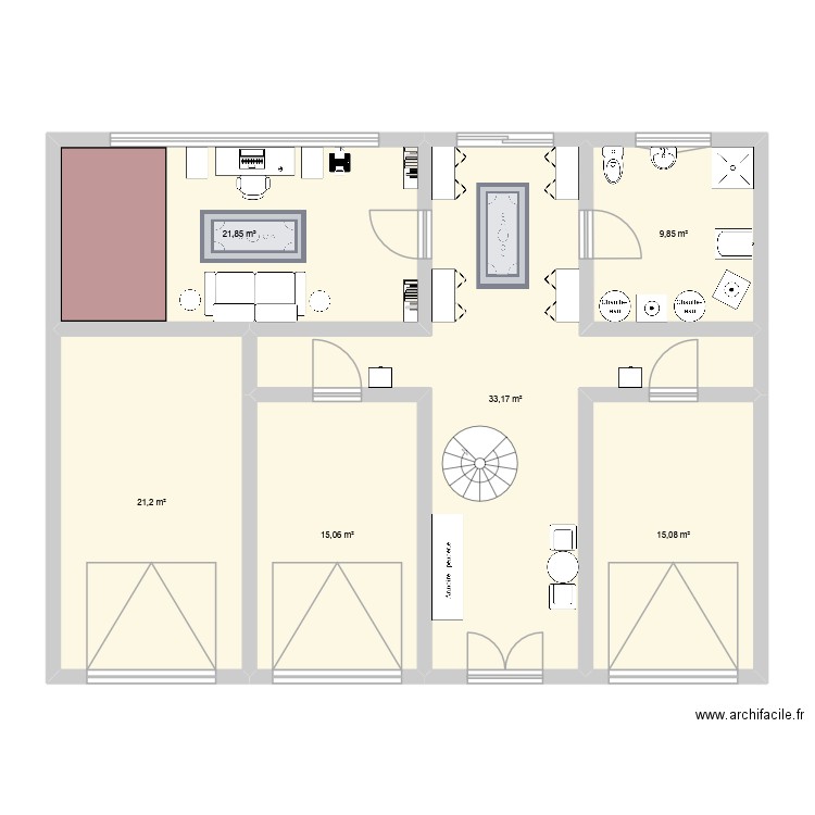 Maison sur garage - rez. Plan de 4 pièces et 120 m2