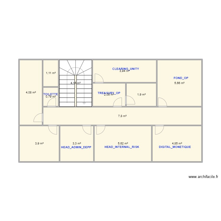  AKWA ETAGE1accès. Plan de 13 pièces et 49 m2