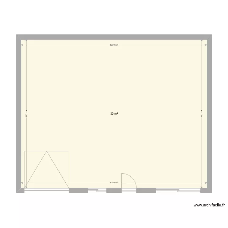 rdc 1 jARD. Plan de 1 Pièce et 80 m²