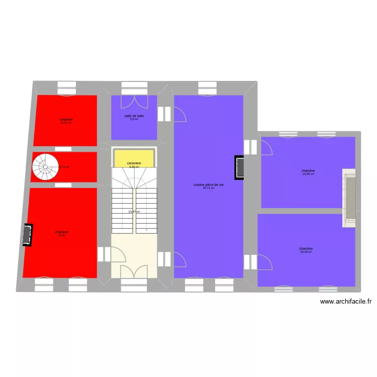 ESSAI 1B 2&egrave;me &eacute;tage Coll&egrave;ge. Plan de 9  et 134 m²