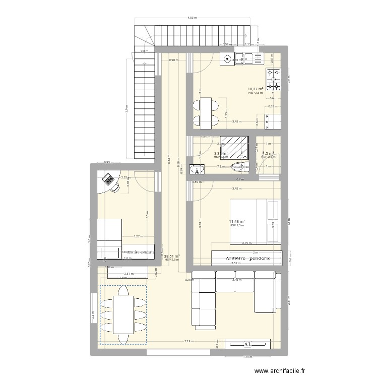 Dari. Plan de 5 pièces et 65 m2