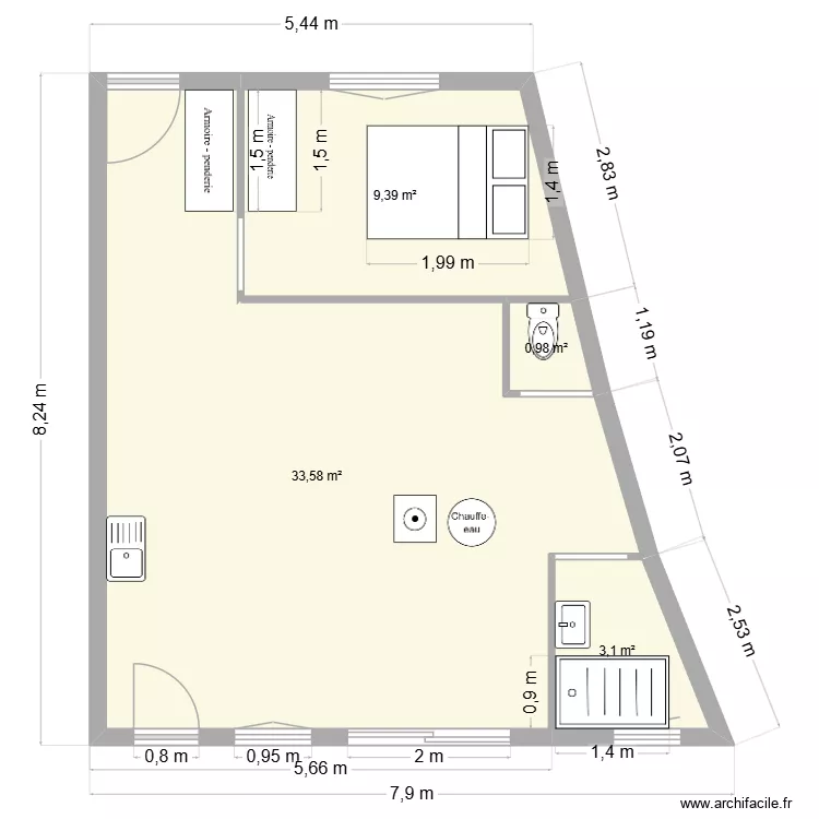 Le croisic semi r&eacute;no 2. Plan de 4  et 47 m²
