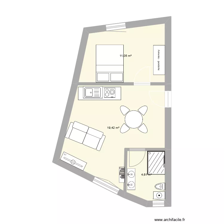 Studio veilleur de nuit. Plan de 3  et 35 m²