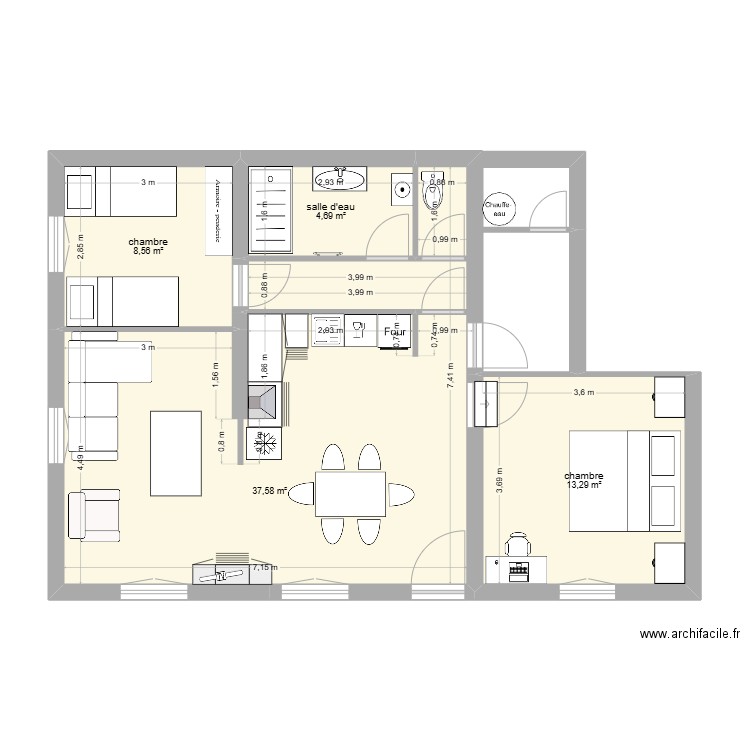 luchon 2. Plan de 4 pièces et 64 m2