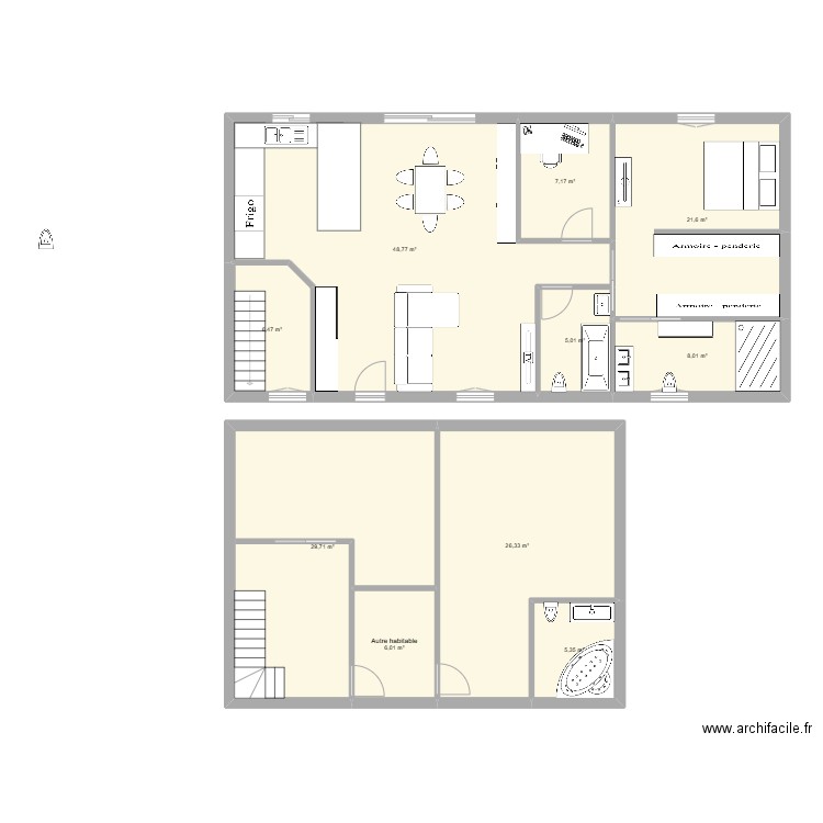 couple. Plan de 10 pièces et 164 m2