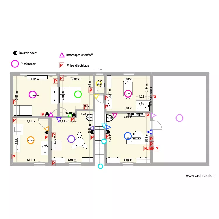 Etage - plan vierge. Plan de 6  et 81 m²