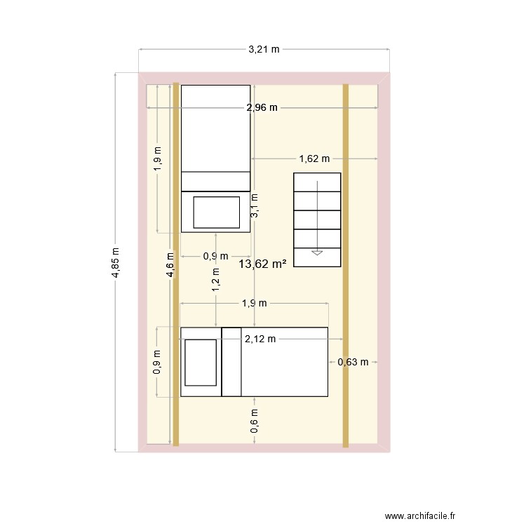 R+2 (Mezezanine) Gîte rural. Plan de 1 pièce et 14 m2