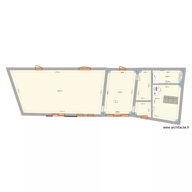 Le haut pamplie 1. Plan de 4  et 124 m²