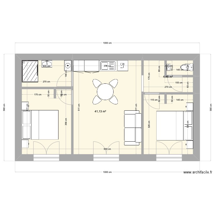 SOULAC 01. Plan de 2 pièces et 46 m2