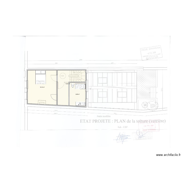 1 er etage. Plan de 3 pièces et 36 m2