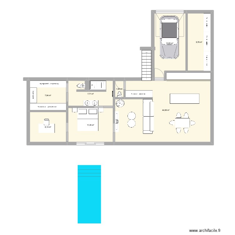 construction. Plan de 8 pièces et 104 m2