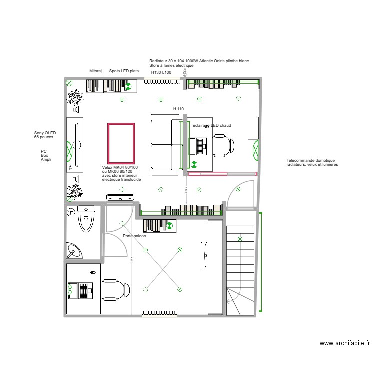 2 bureaux bibliotheque neuve. Plan de 3 pièces et 37 m2