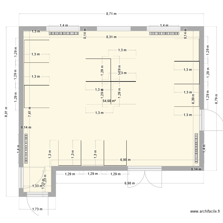 schéma box. Plan de 1 pièce et 55 m2