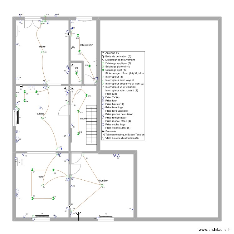 Maurice patrice 1er etage éclairage. Plan de 8 pièces et 225 m2
