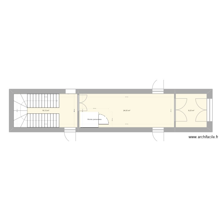 RAM Monte personne RDC. Plan de 2 pièces et 49 m2