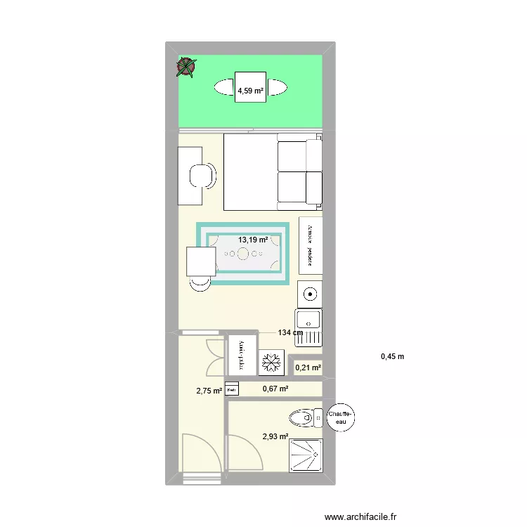 impasse marseille. Plan de 7  et 25 m²