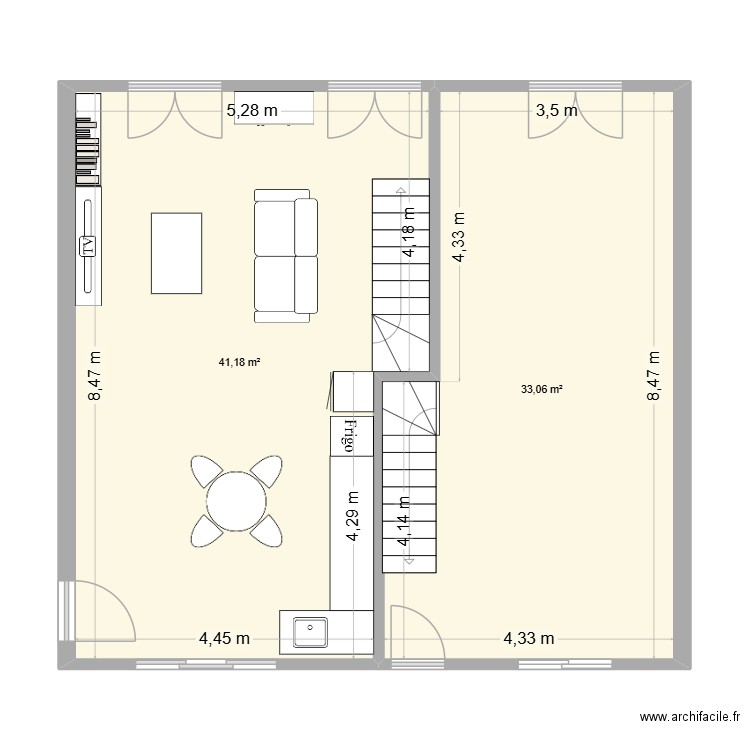 rambouillet RDC 2. Plan de 2 pièces et 74 m2