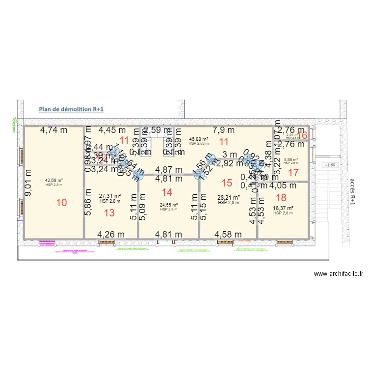 leclos r+1. Plan de 8 pièces et 200 m2