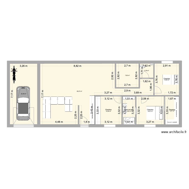 Maison de l'Amour. Plan de 9 pièces et 137 m2