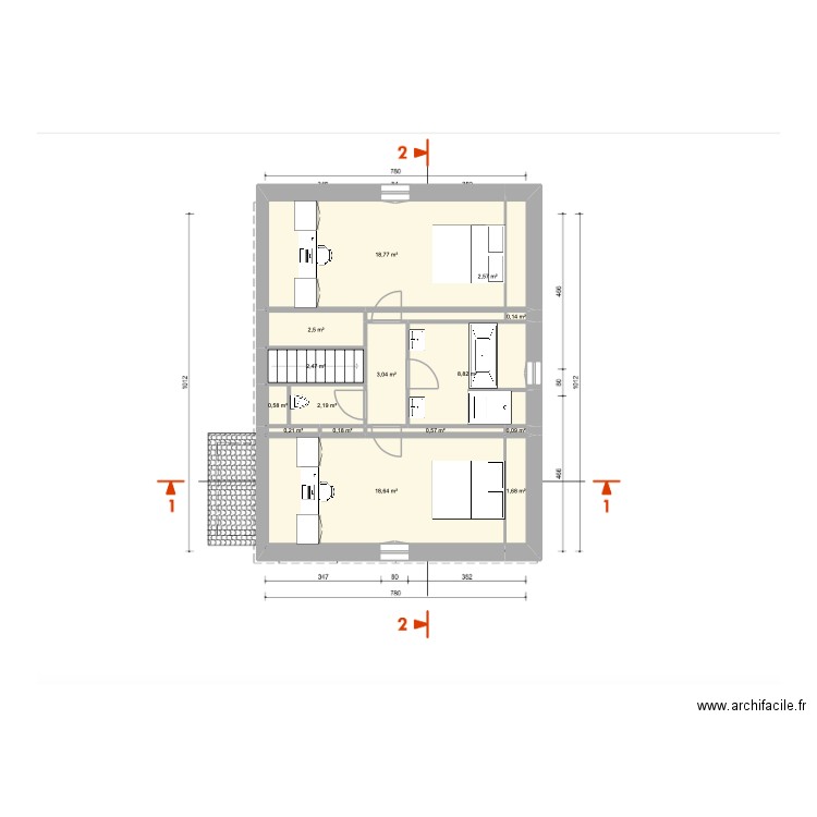 Bayonne R+2.5. Plan de 15 pièces et 62 m2