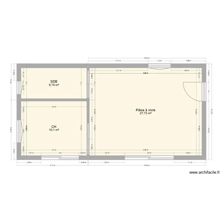 chalet. Plan de 3 Pièces et 44 m²