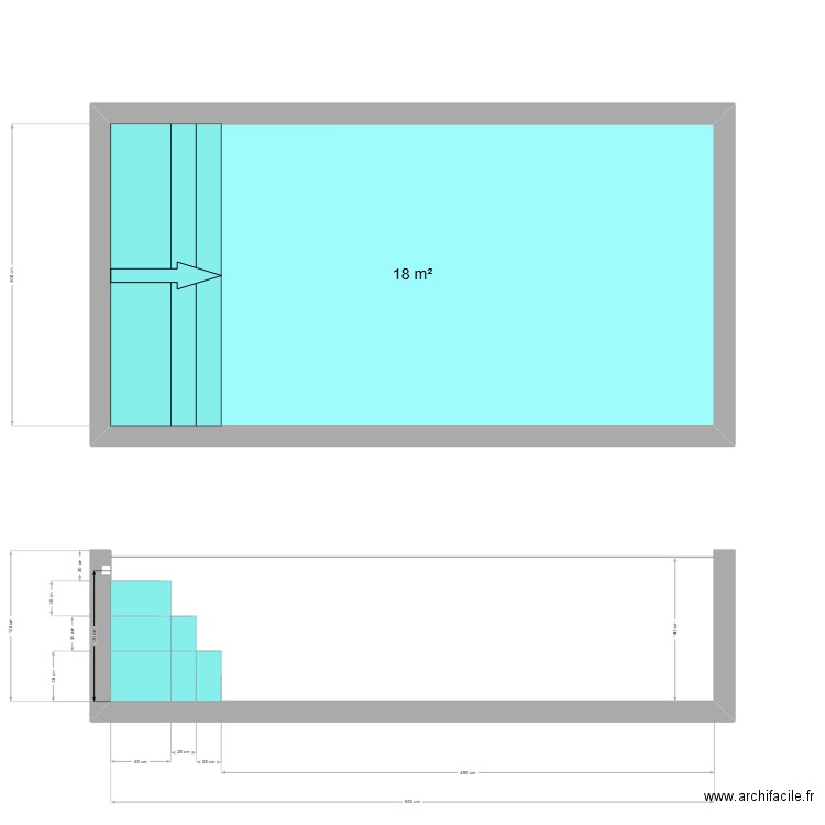 piscine 3. Plan de 1 pièce et 18 m2