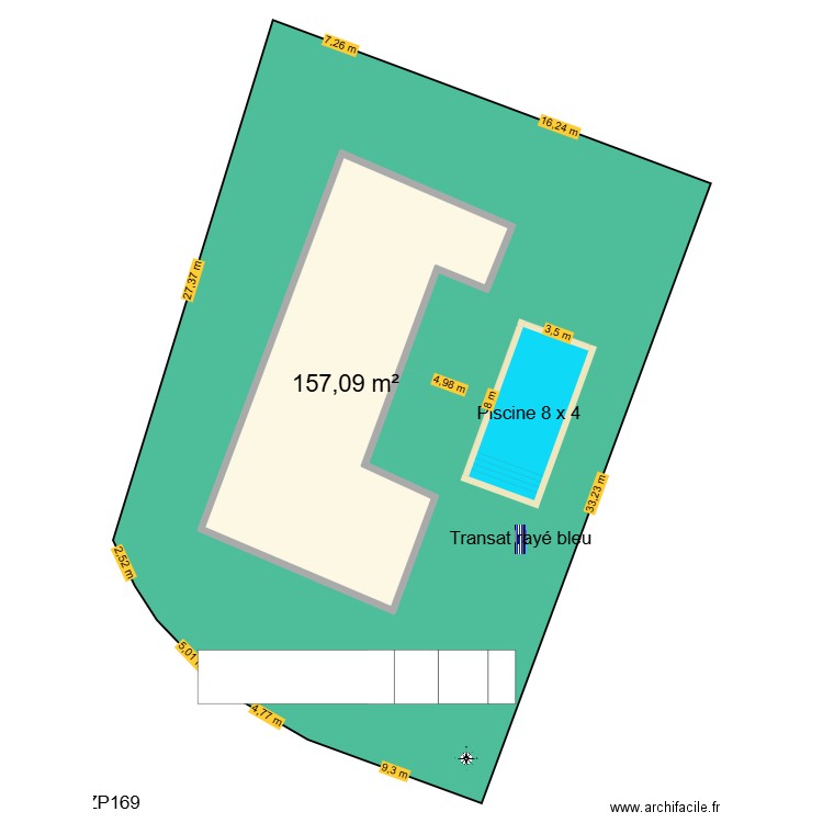 Piscine. Plan de 1 pièce et 157 m2