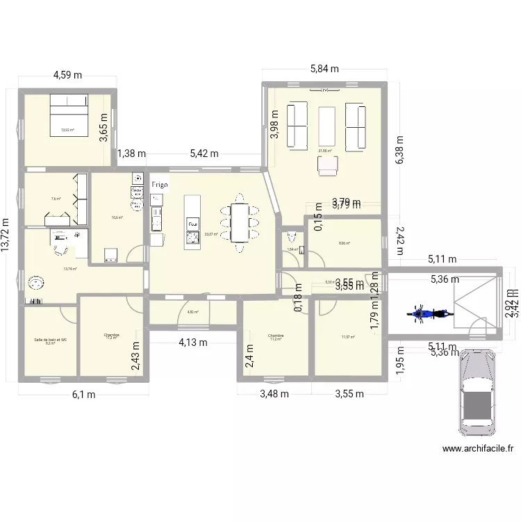 maison 3. Plan de 14  et 173 m²