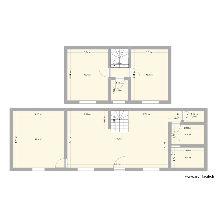 ker daniou avec mesure. Plan de 9 pièces et 122 m2