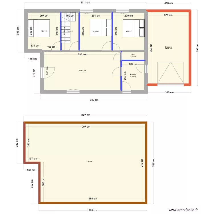 chalet rdc - etage  Entree garage. Plan de 