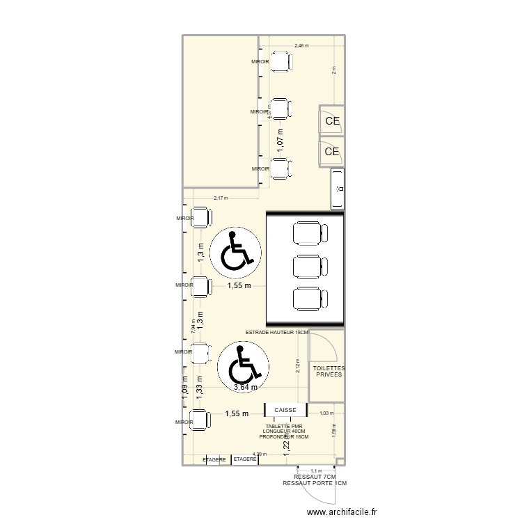 FL COIFFURE. Plan de 6 pièces et 57 m2
