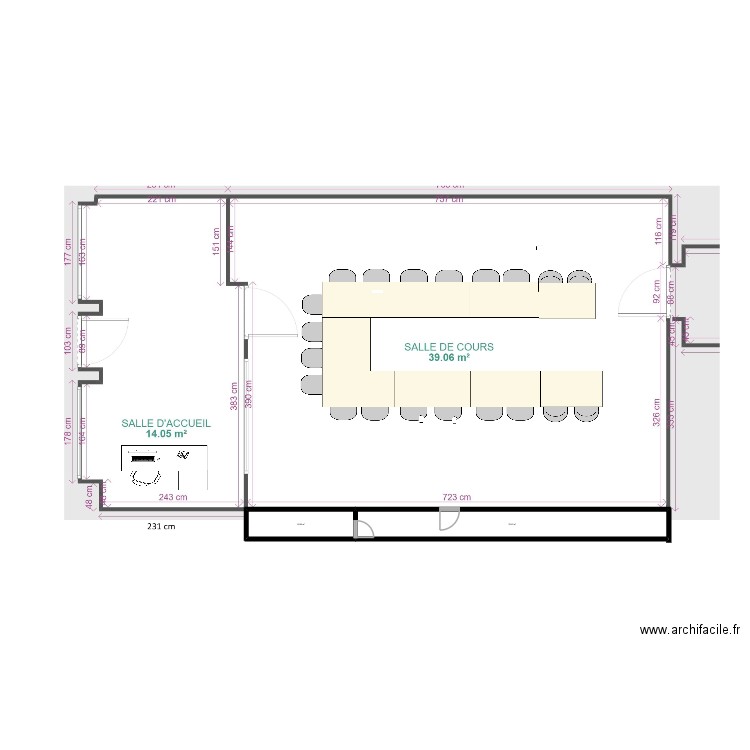 plan local sr. Plan de 2 pièces et 74 m2